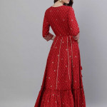 Women Red Embroidered Anarkali Kurta